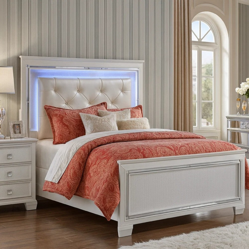 Noah California King Bed | Crystal Tufted Headboard | LED | White