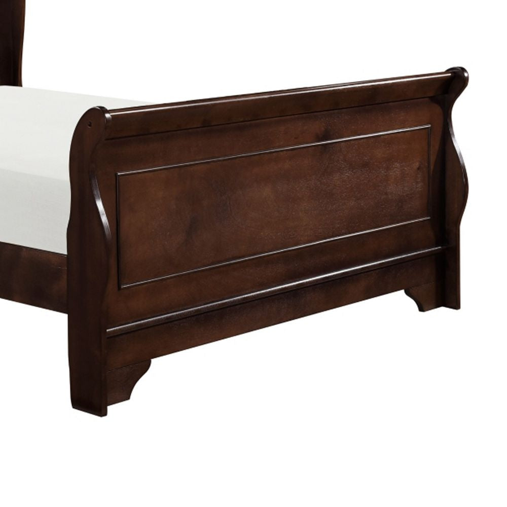 Transitional Queen Sleigh Style Bed Dark Wood Frame Cherry Brown Finish By Casagear Home BM295846