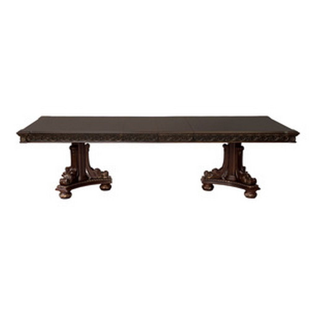 Finn 84-112 Inch Traditional Extendable Dining Table Dual Pedestal Brown By Casagear Home BM295847