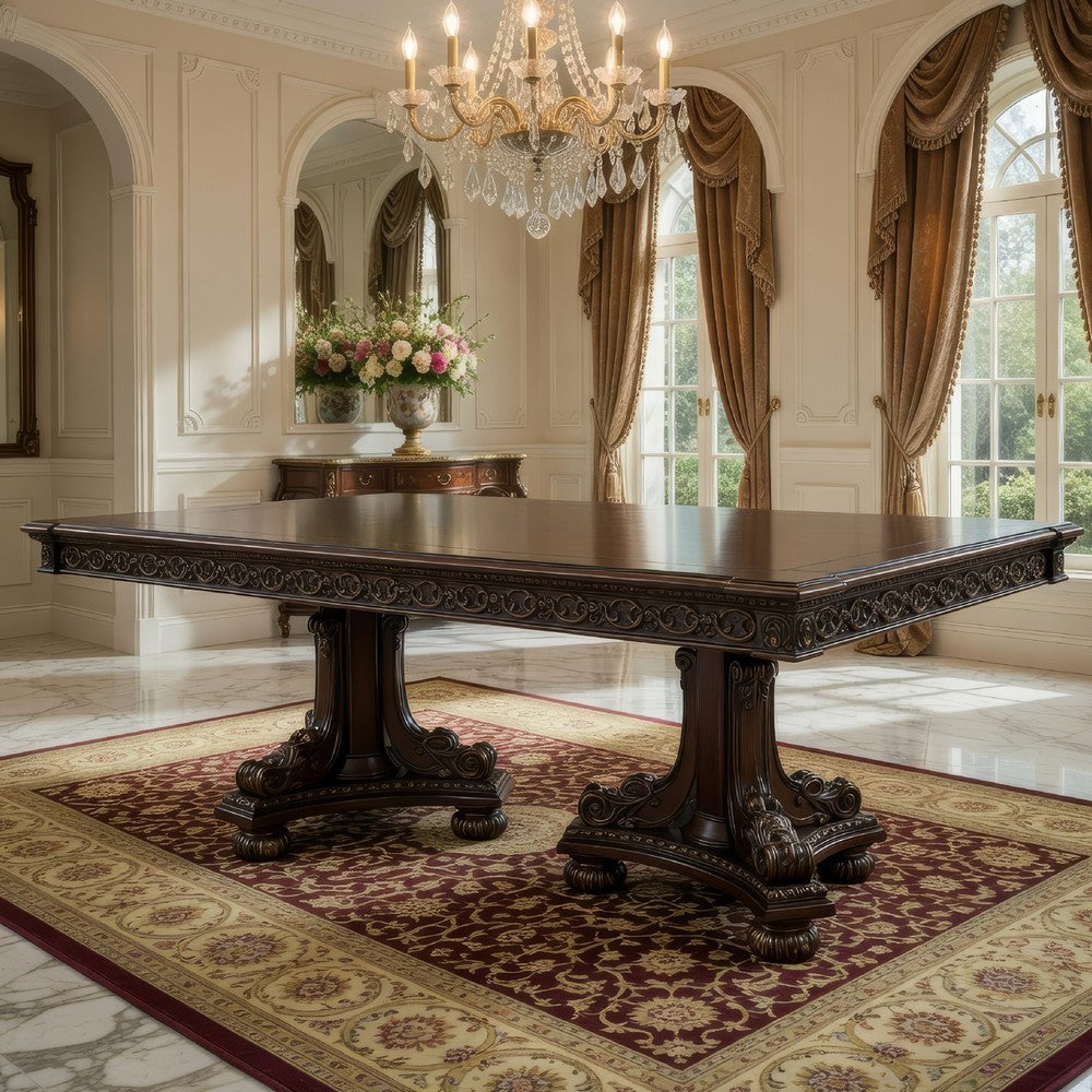 Finn Dining Table | 84–112" | Extendable | Dual Pedestal | Brown