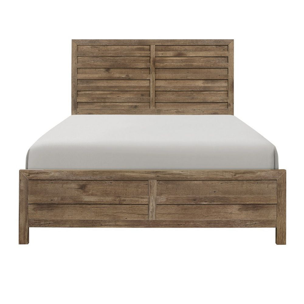 Zane Transitional Queen Bed Wood Plank Design Weathered Pine Veneer By Casagear Home BM295852