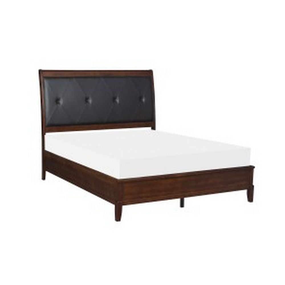 Hadly Classic Queen Sleigh Bed, Button Tufted Headboard, Black Faux Leather By Casagear Home