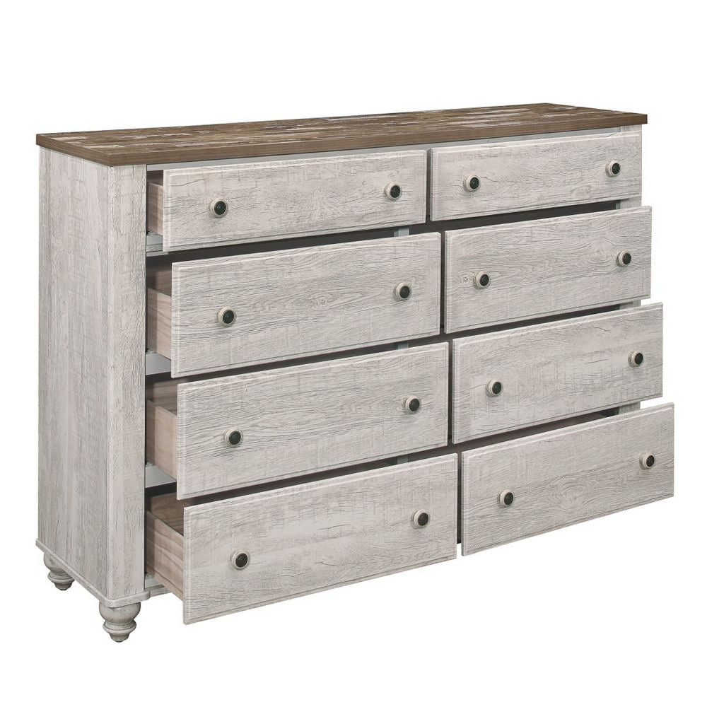 Liam 61 Inch Rustic Large Wood Dresser 2 Drawers Antique White and Brown By Casagear Home BM295888