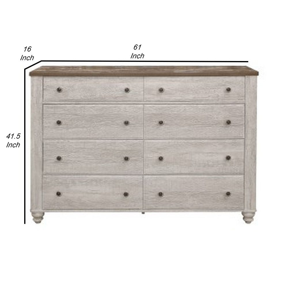 Liam 61 Inch Rustic Large Wood Dresser 2 Drawers Antique White and Brown By Casagear Home BM295888