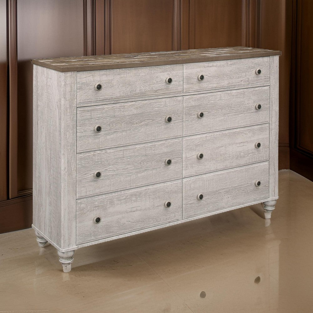 Liam 61 Inch Rustic Large Wood Dresser 2 Drawers Antique White and Brown By Casagear Home BM295888