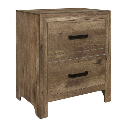 Zane 28 inch Transitional Nightstand, 2 Drawers, Weathered Pine Veneer By Casagear Home