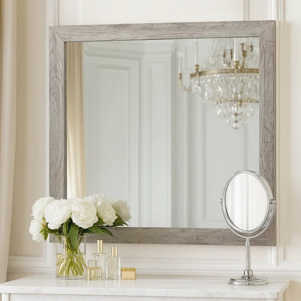 Zane Mirror | 39" | Square Frame | Weathered Gray Veneer