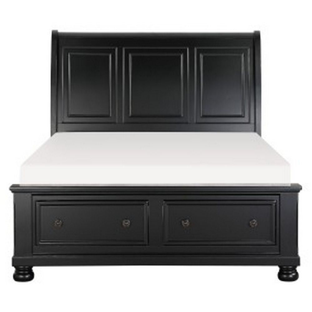 Bency Queen Sleigh Style Platform Bed 2 Drawer Footboard Bun Legs Black