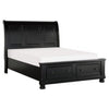 Bency Queen Sleigh Style Platform Bed, 2 Drawer Footboard, Bun Legs, Black