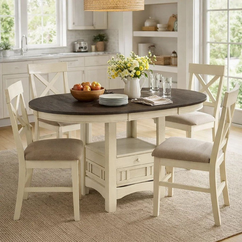 Glee Counter Table | 42–60" | Extendable | Antique White & Brown