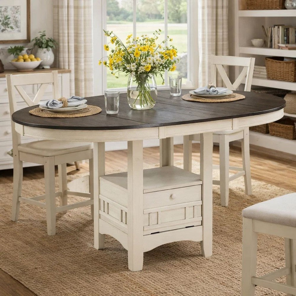 Glee Counter Table | 42–60" | Extendable | Antique White & Brown