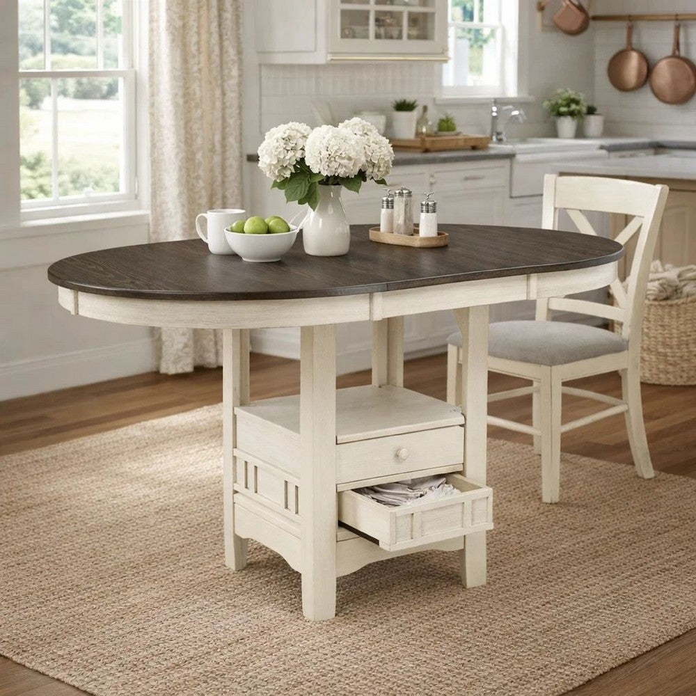 Glee Counter Table | 42–60" | Extendable | Antique White & Brown