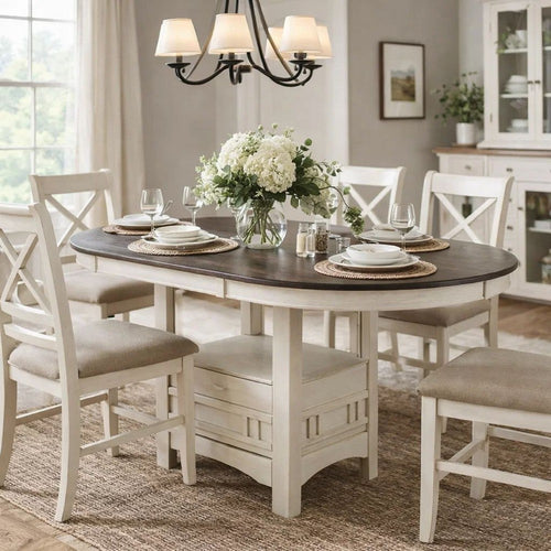 Glee Counter Table | 42–60" | Extendable | Antique White & Brown