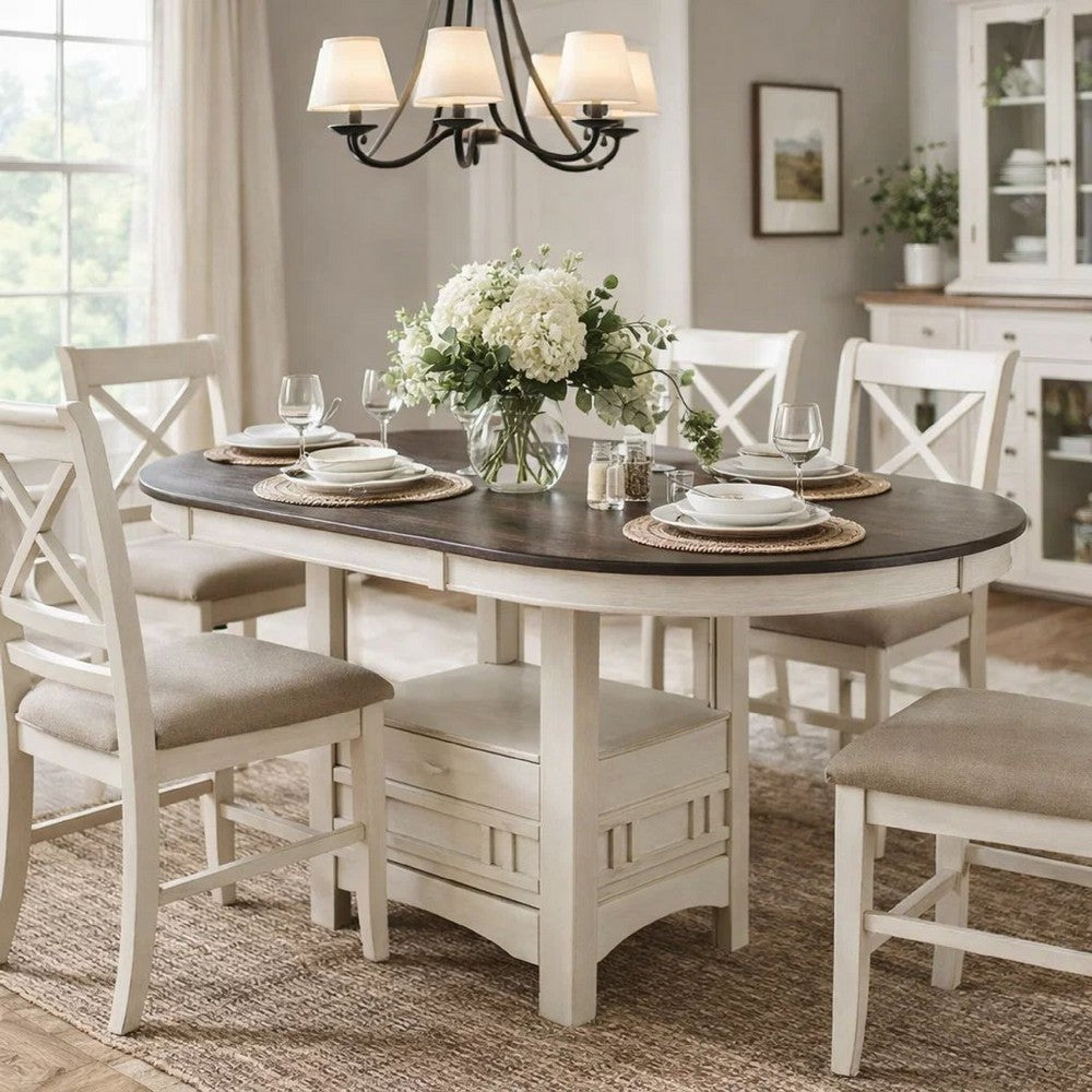 Glee Counter Table | 42–60" | Extendable | Antique White & Brown