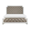 Badra Queen Bed with Crystal Button Tufting Mirror Trim Gray Faux Leather By Casagear Home BM295935