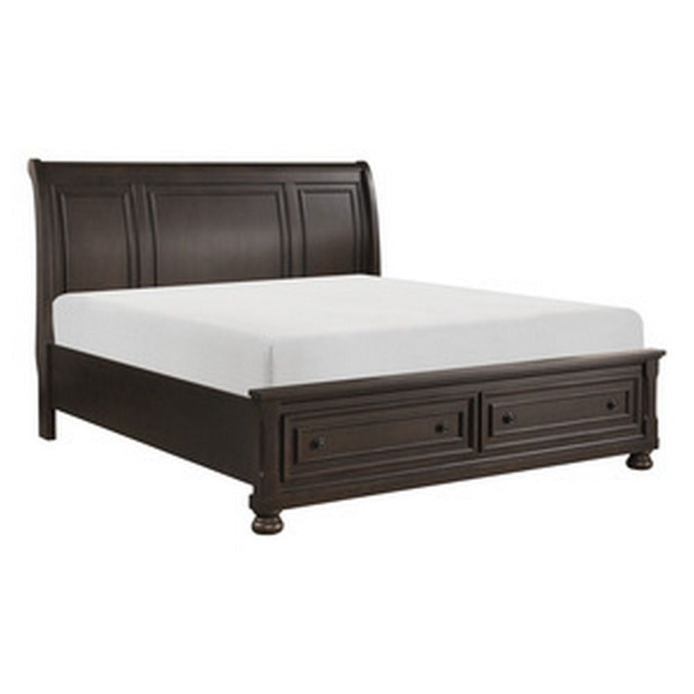 Cappi Classic Queen Platform Bed, 2 Storage Drawer Footboard, Brown Wood