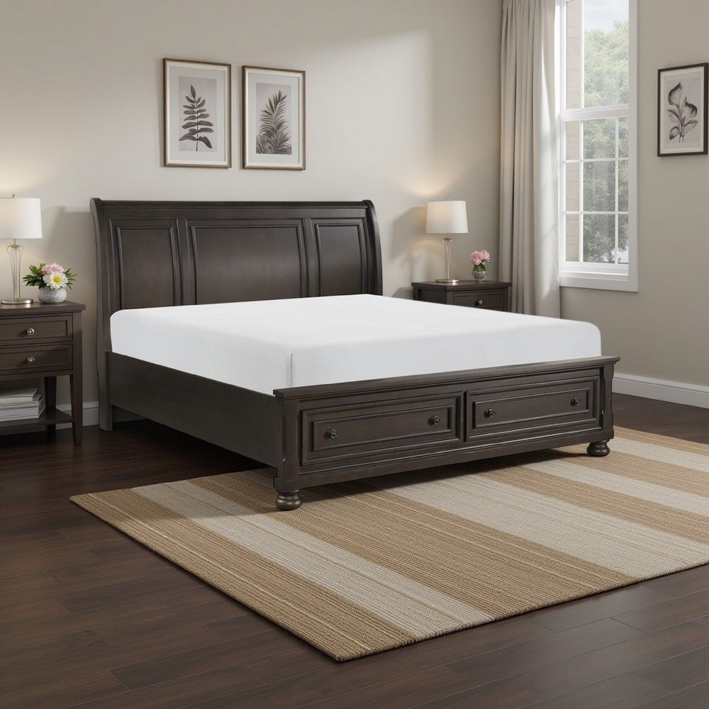 Cappi Classic Queen Platform Bed, 2 Storage Drawer Footboard, Brown Wood