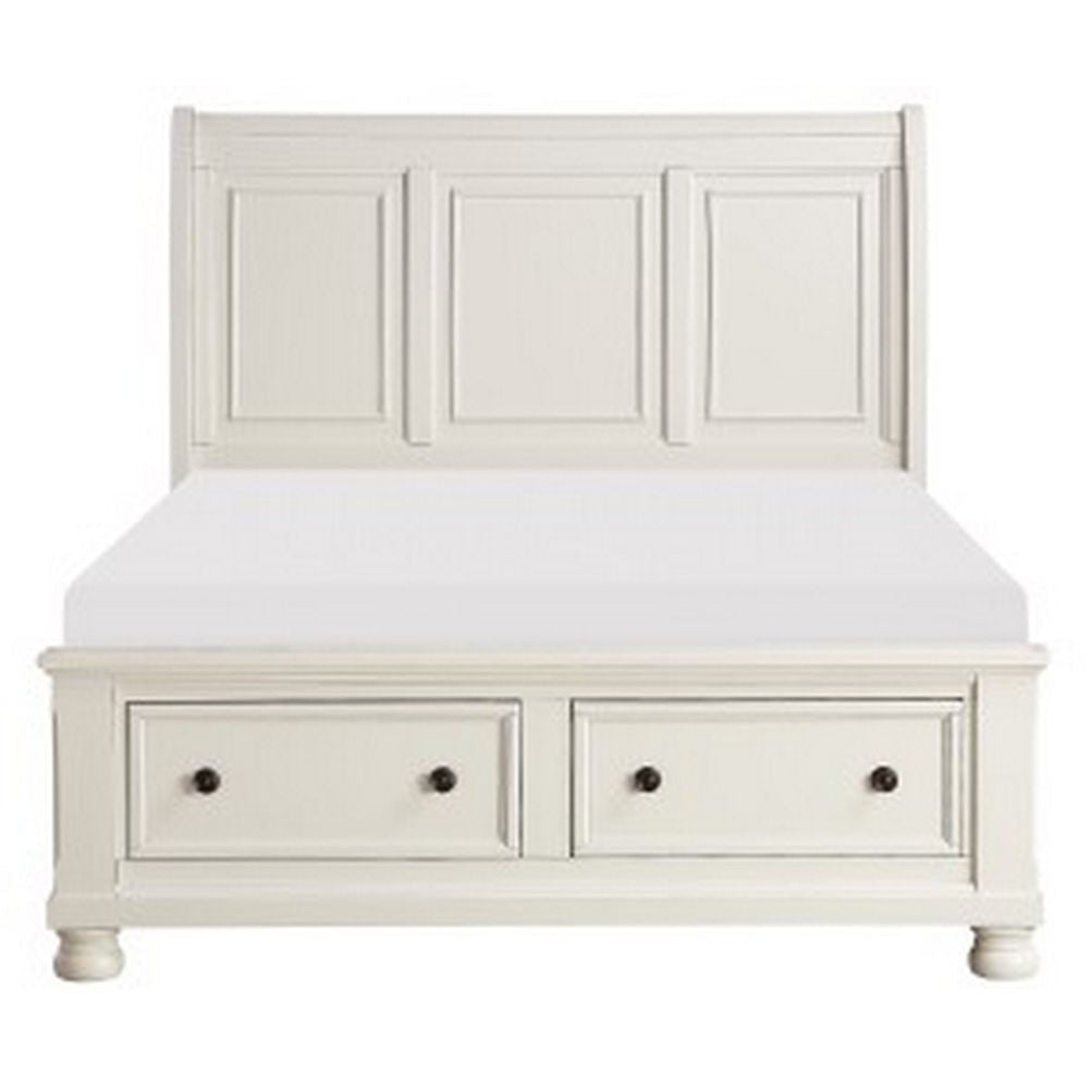 Bency Queen Sleigh Style Platform Bed 2 Drawer Footboard Bun Legs White