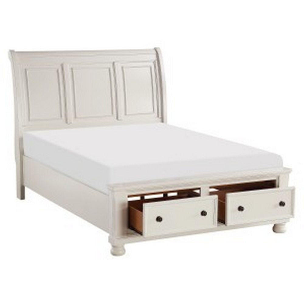 Bency Queen Sleigh Style Platform Bed 2 Drawer Footboard Bun Legs White