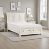 Bency Queen Sleigh Style Platform Bed, 2 Drawer Footboard, Bun Legs, White
