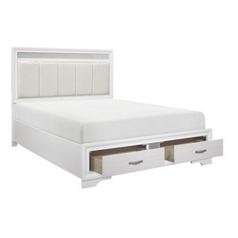 Ani Queen Platform Bed Tufted Headboard 2 Drawer Low Footboard White By Casagear Home BM295940