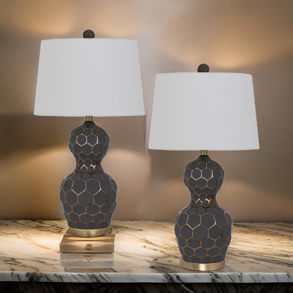 Table Lamp Set of 2 | 27" | Curved Base | Black & Gold Resin