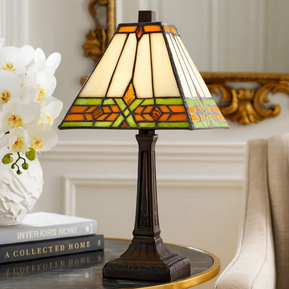 Eli Accent Lamp | 14" | Square Tiffany Shade | Bronze Frame
