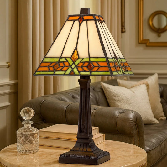 Eli Accent Lamp | 14" | Square Tiffany Shade | Bronze Frame