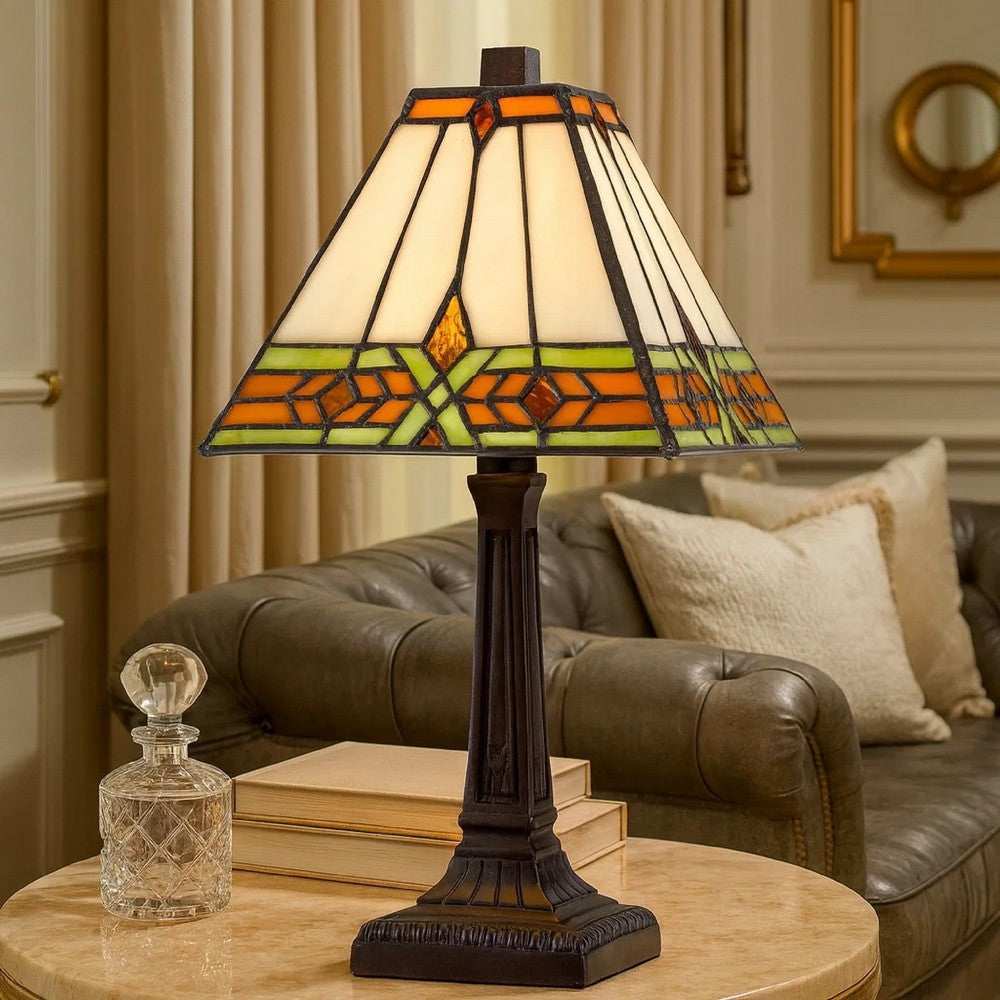 Eli Accent Lamp | 14" | Square Tiffany Shade | Bronze Frame