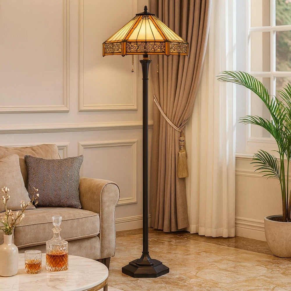 Eli Floor Lamp | 60" | Tiffany Shade | Dual Light | Bronze