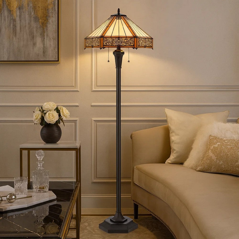 Eli Floor Lamp | 60" | Tiffany Shade | Dual Light | Bronze