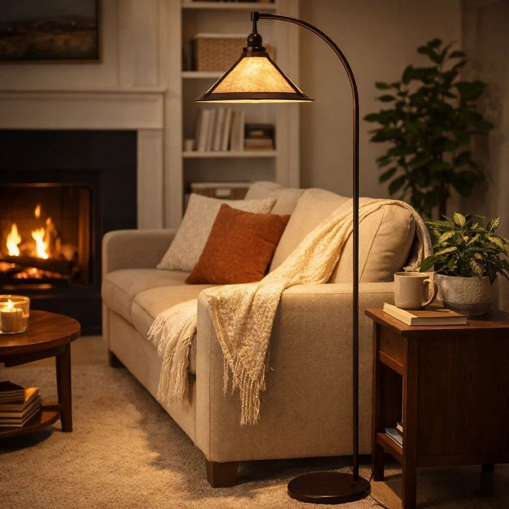 Cyan Floor Lamp | 65" | Adjustable Arc | White Mica | Bronze