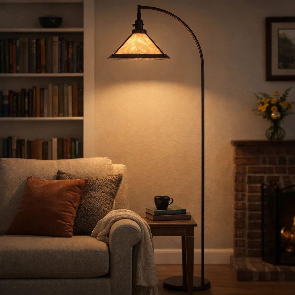 Cyan Floor Lamp | 65" | Adjustable Arc | White Mica | Bronze