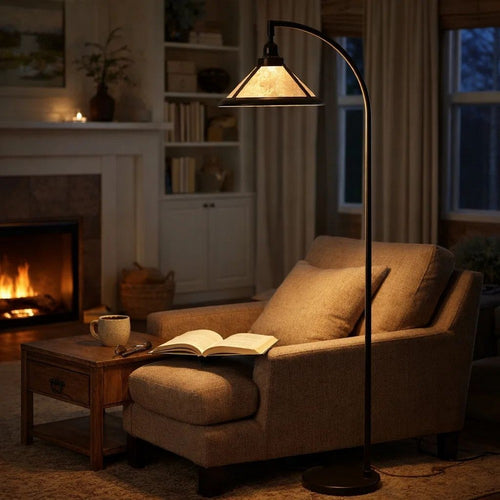 Cyan Floor Lamp | 65" | Adjustable Arc | White Mica | Bronze