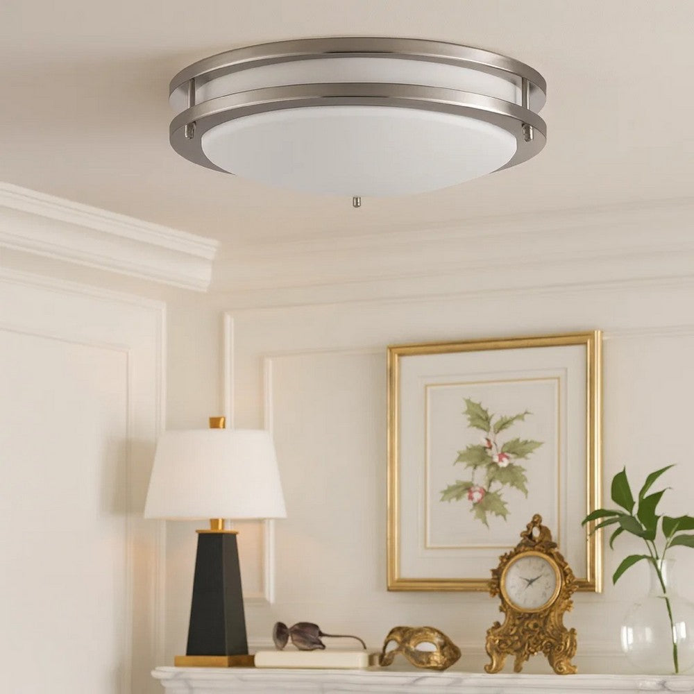 Ceiling Lamp | 14" | Frosted Acrylic Plate | Steel Trim | White