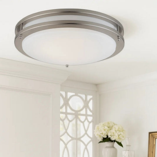 Ceiling Lamp | 14" | Frosted Acrylic Plate | Steel Trim | White