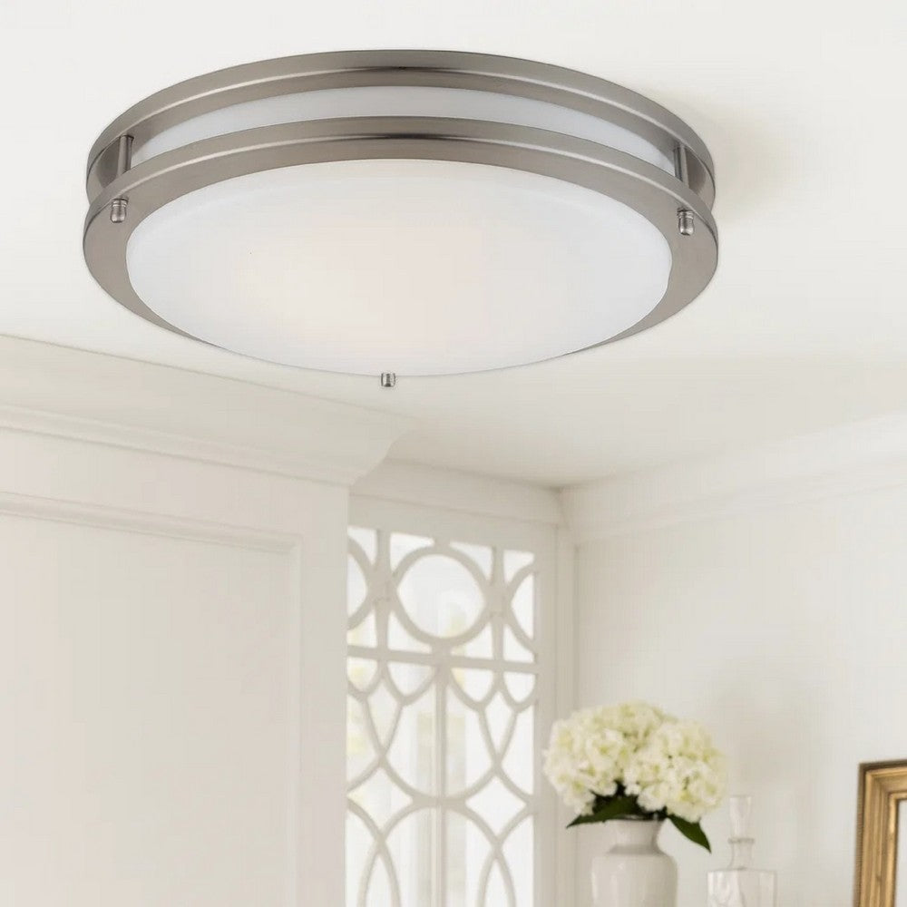Ceiling Lamp | 14" | Frosted Acrylic Plate | Steel Trim | White