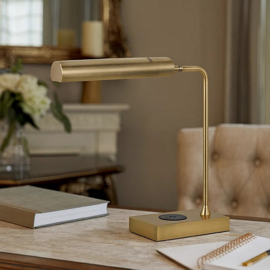 Dyna Desk Lamp | 18" | LED | Wireless USB Port | Antique Brass