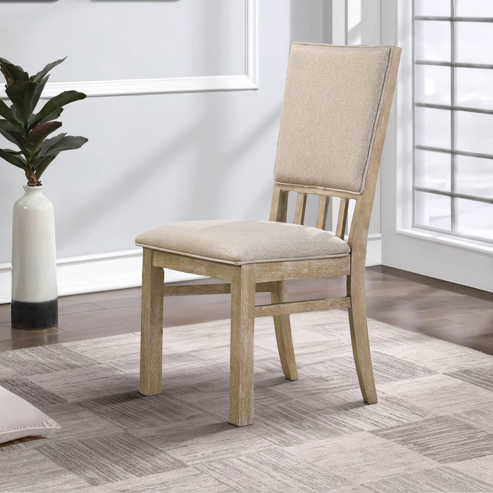 Dining Chair Set of 2 | 22" | Slatted Back | Beige Cushions