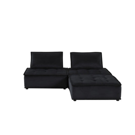 Nob Sectional Sofa Set | 80" | 3 Piece | Tufted Black Velvet