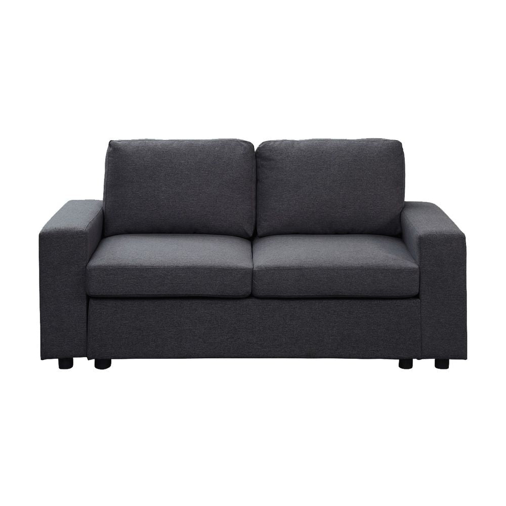 Abe 68 Inch Modern 2 Seater Loveseat Dark Gray Linen Black Wood Legs By Casagear Home BM296008