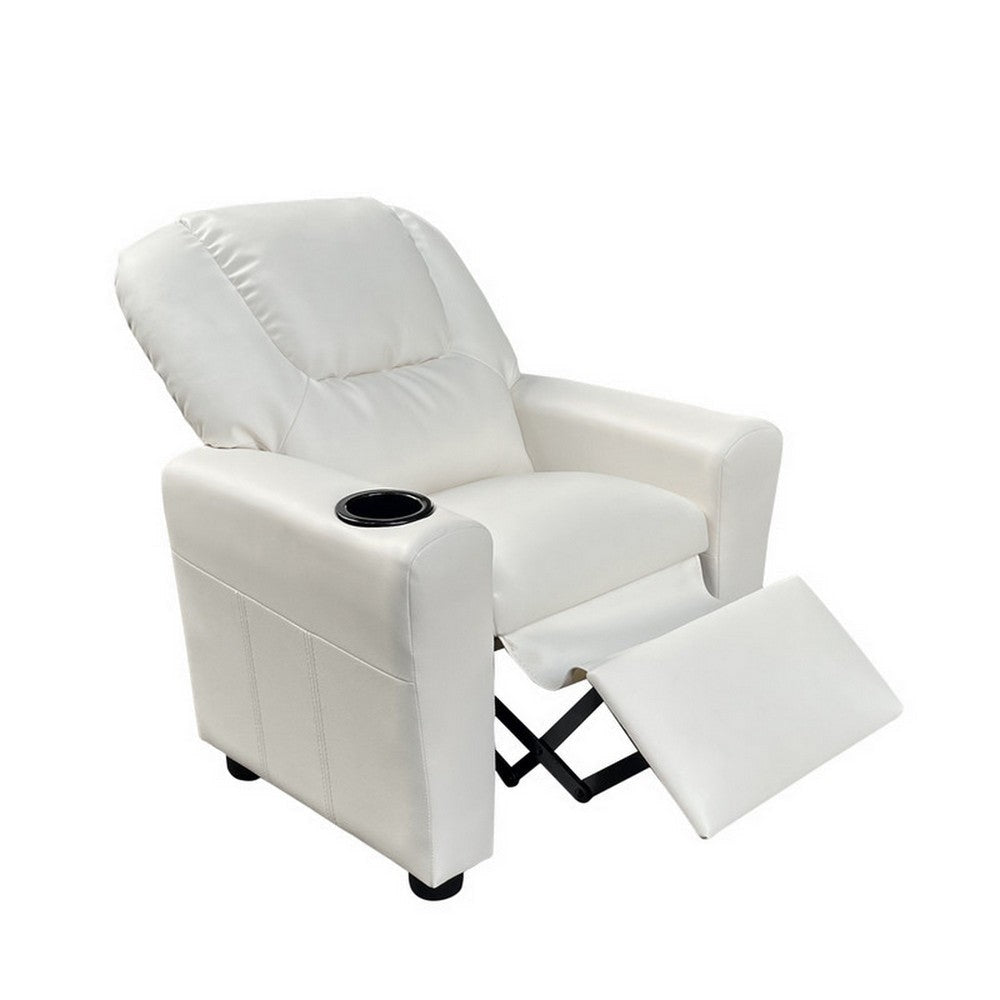 Nik Youth Recliner Chair Cup Holder Padded Seat and Back White BM296012