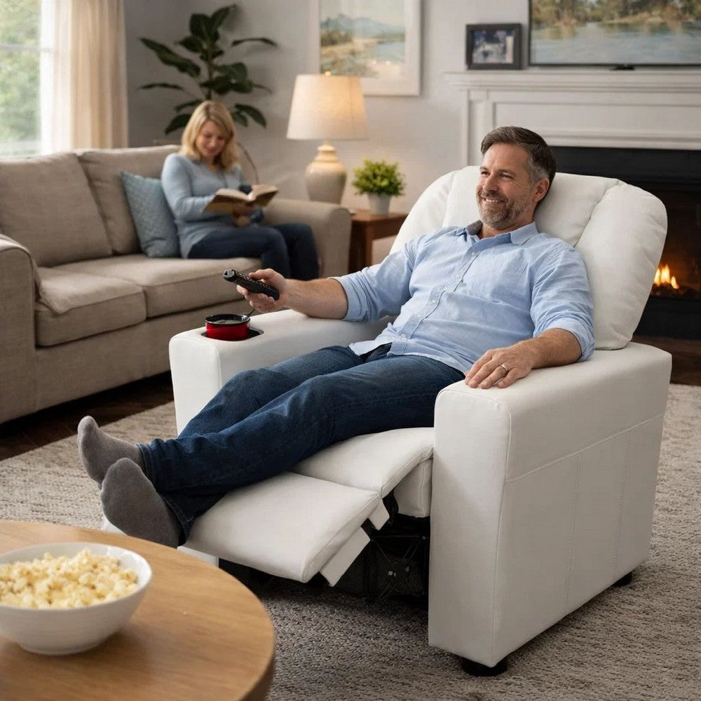 Nik Youth Recliner Chair, Cup Holder, Padded Seat and Back, White