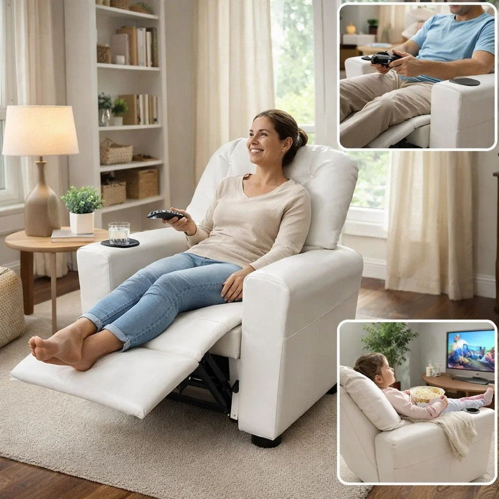 Nik Youth Recliner Chair, Cup Holder, Padded Seat and Back, White