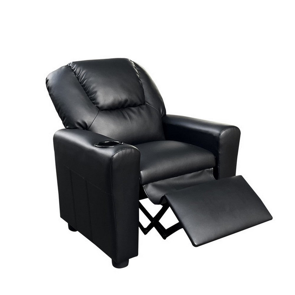 Nik Youth Recliner Chair Cup Holder Padded Seat and Back Black BM296013