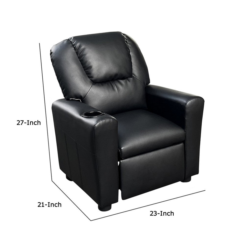 Nik Youth Recliner Chair Cup Holder Padded Seat and Back Black BM296013