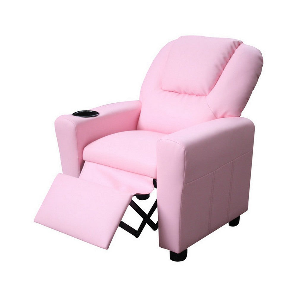 Nik Youth Recliner Chair Cup Holder Padded Seat and Back Pink BM296014