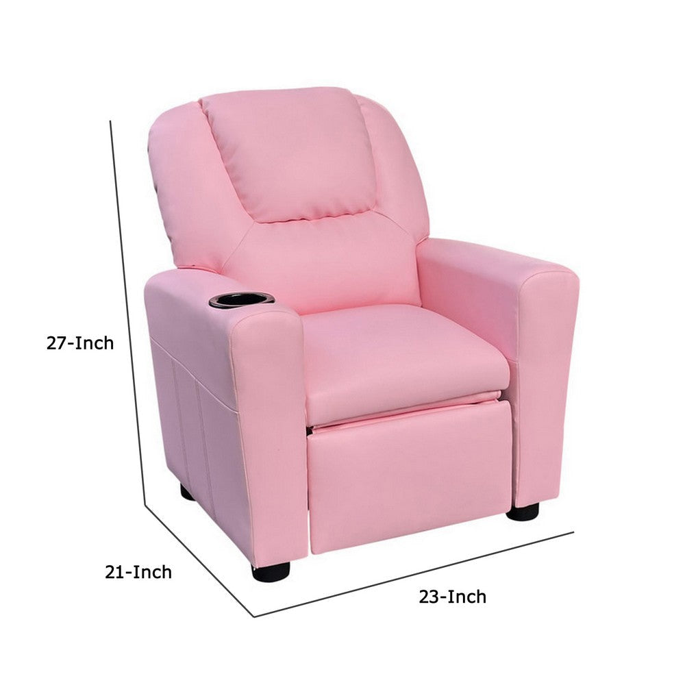 Nik Youth Recliner Chair Cup Holder Padded Seat and Back Pink BM296014