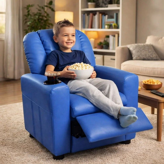 Nik Youth Recliner Chair, Cup Holder, Padded Seat and Back, Blue