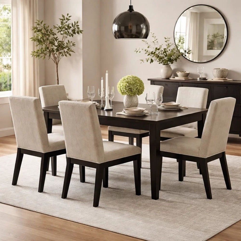 Dining Chair Set of 2 | 19" | Padded Backrest | Beige Upholstery